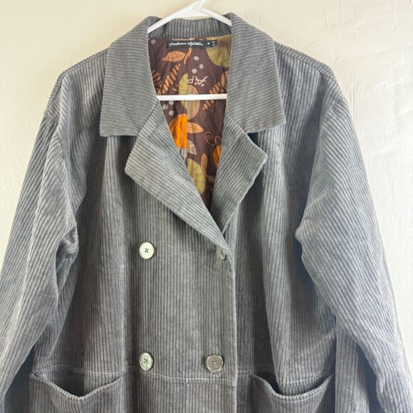 Gudrun Sjoden Gray Corduroy Coat Jacket Button Up Lagenlook Boho Size M - Picture 2 of 16
